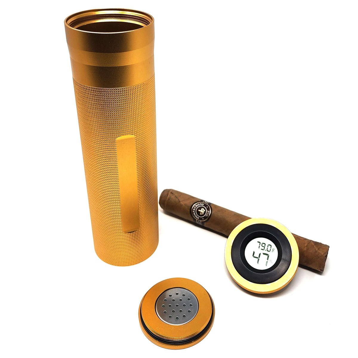 Personalized Gold Aluminum Digital Travel Cigar Humidor - SIKARX