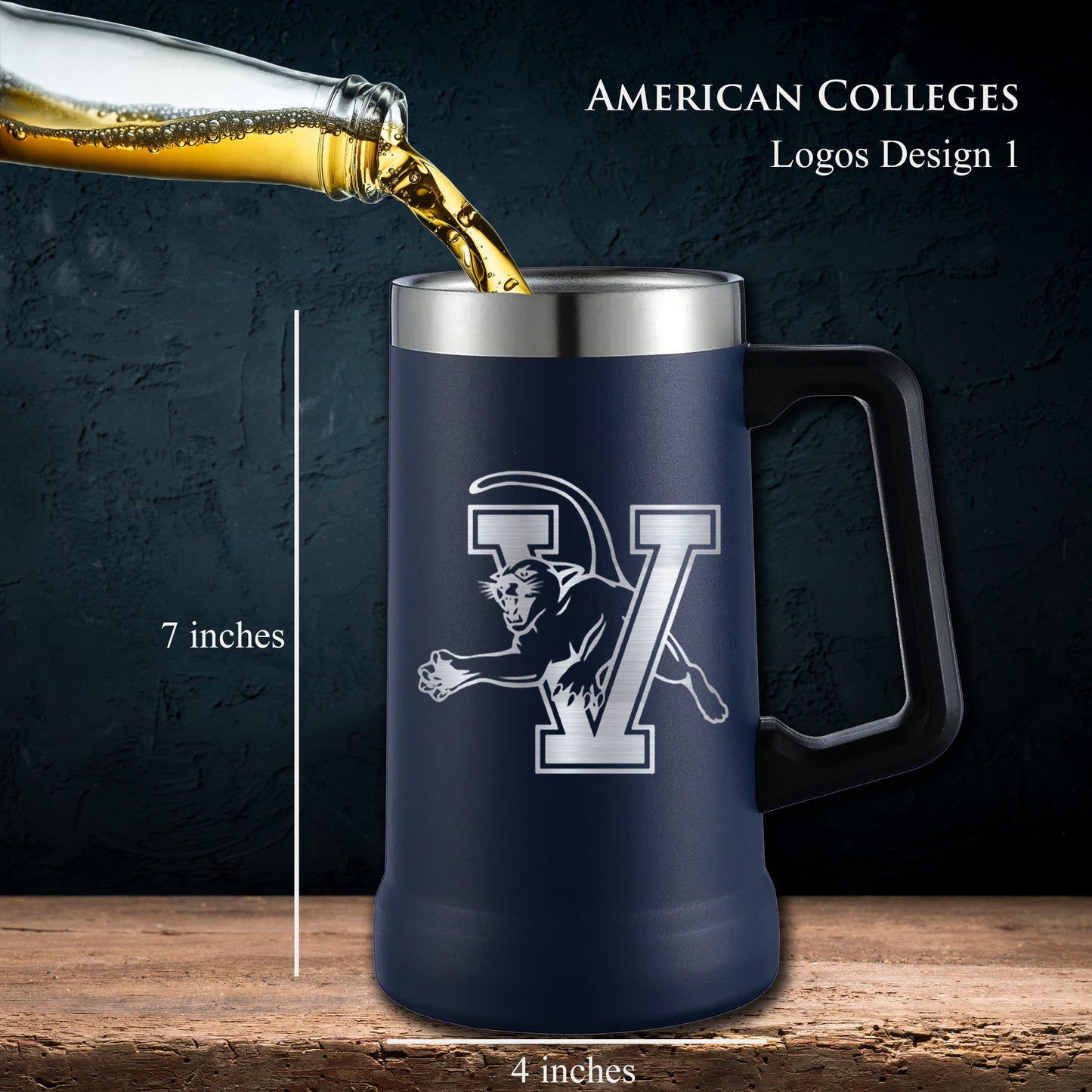Black 24 Oz Personalized Stainless Steel Beer Mug - SIKARX