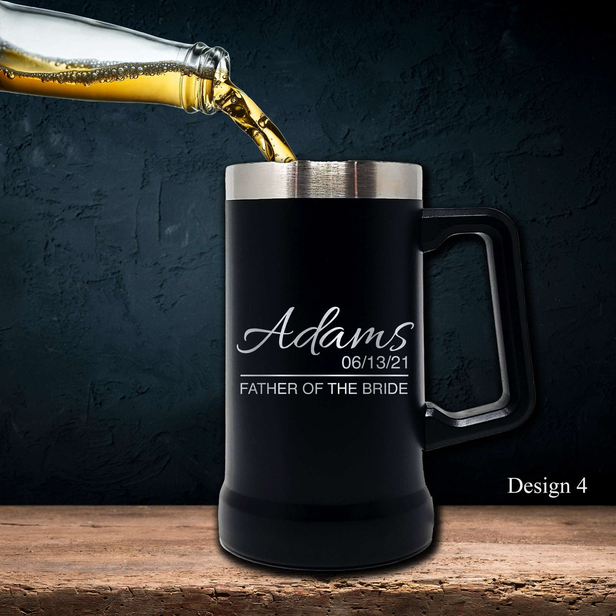 Black 24 Oz Personalized Stainless Steel Beer Mug - SIKARX