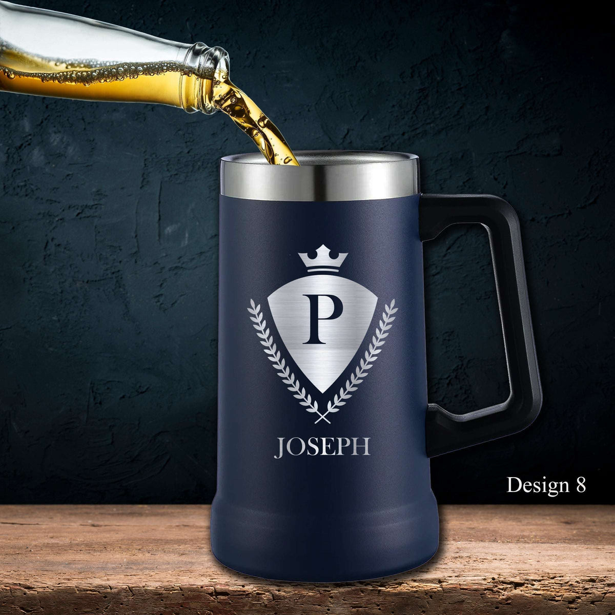 Black 24 Oz Personalized Stainless Steel Beer Mug - SIKARX