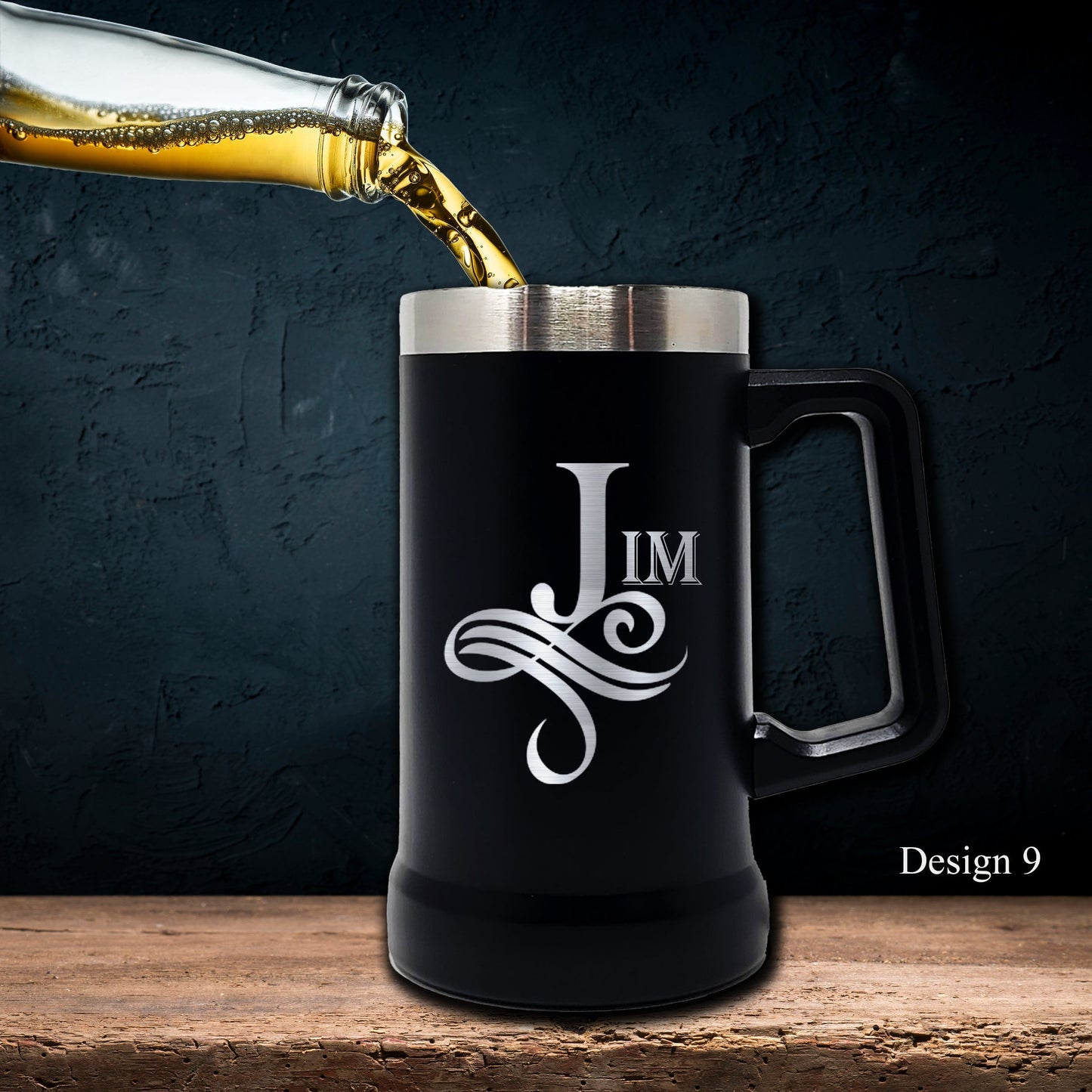 Black 24 Oz Personalized Stainless Steel Beer Mug - SIKARX