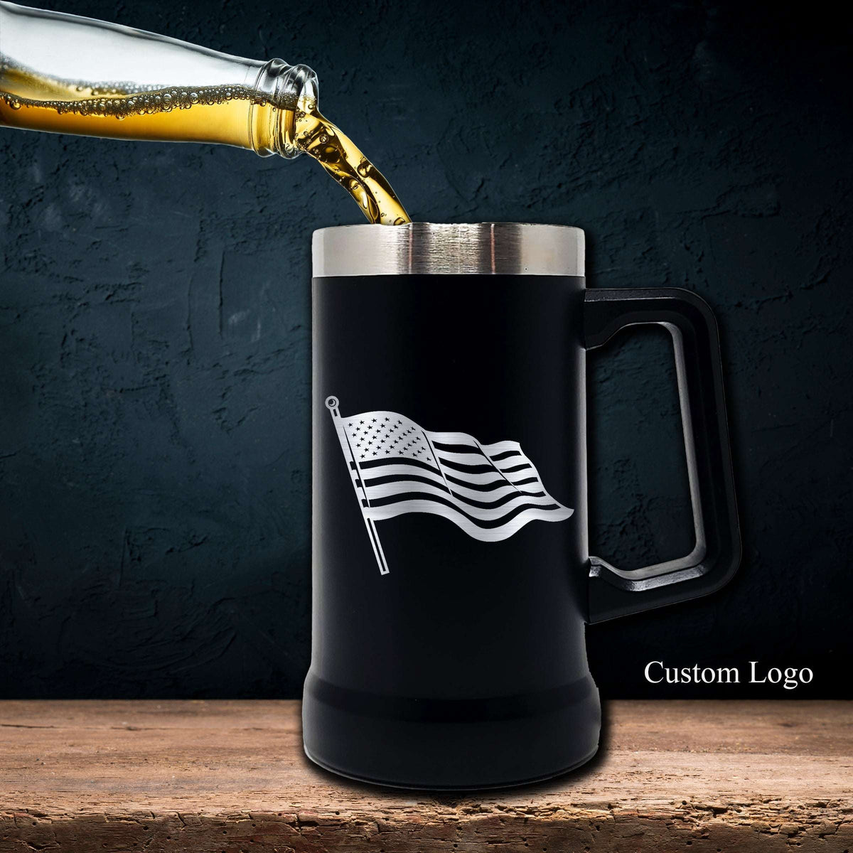 Black 24 Oz Personalized Stainless Steel Beer Mug - SIKARX