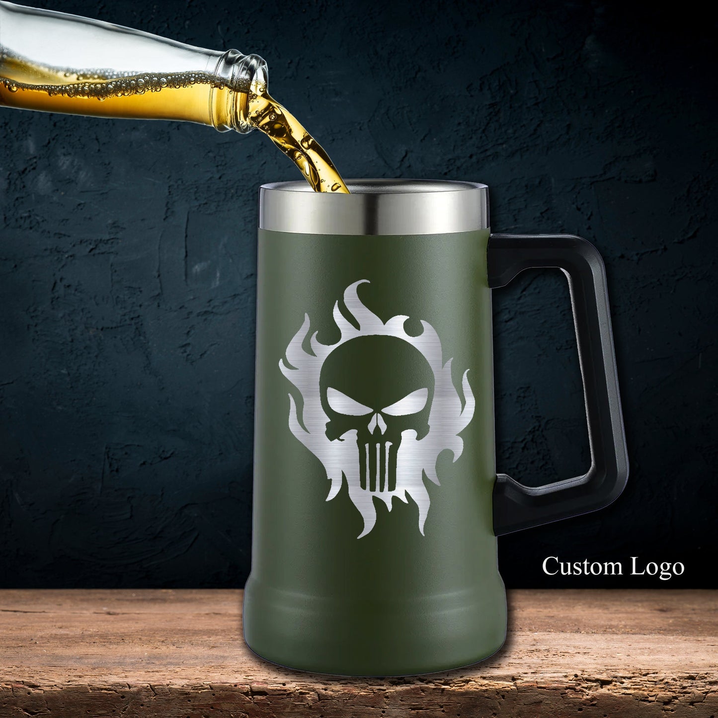 Black 24 Oz Personalized Stainless Steel Beer Mug - SIKARX