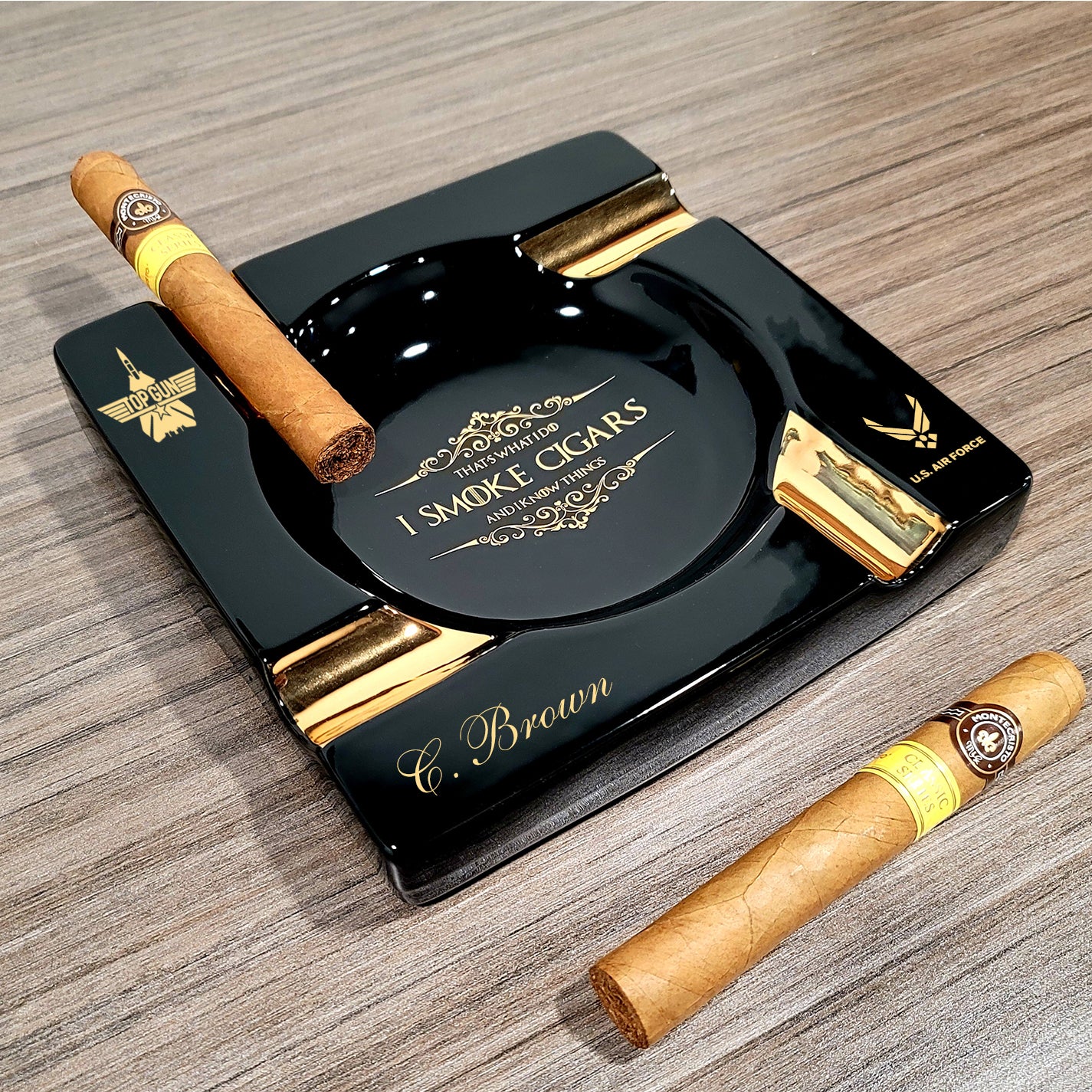 Personalized Black Ceramic Ashtray: Quad Cigar Oasis - SIKARX
