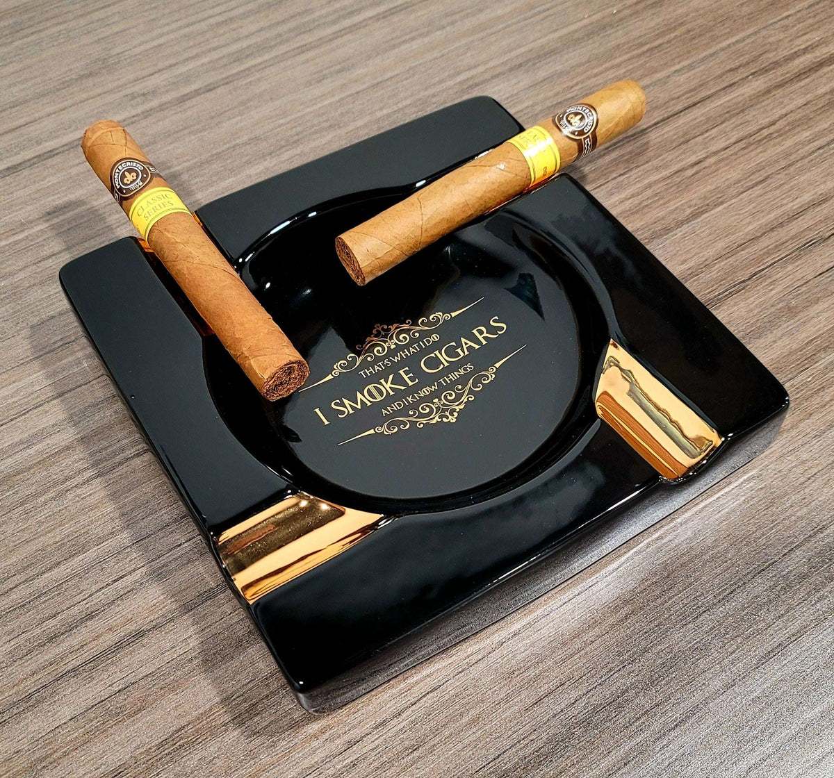 Personalized Black Ceramic Ashtray: Quad Cigar Oasis - SIKARX