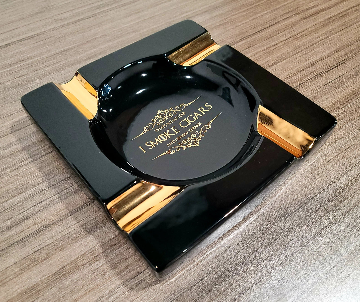 Personalized Black Ceramic Ashtray: Quad Cigar Oasis - SIKARX