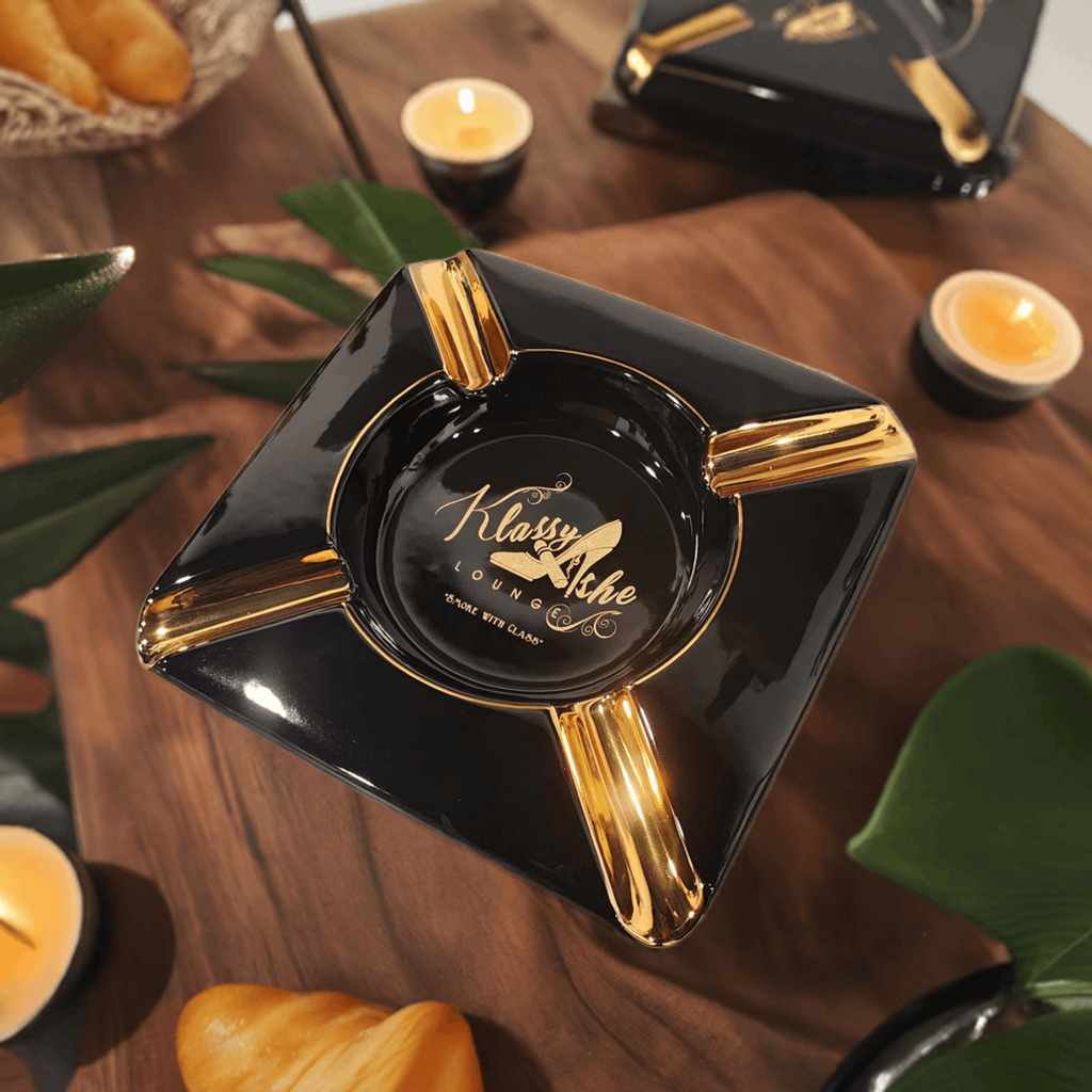 Personalized Black Diamond Ceramic Ashtray for 4 Cigars - SIKARX