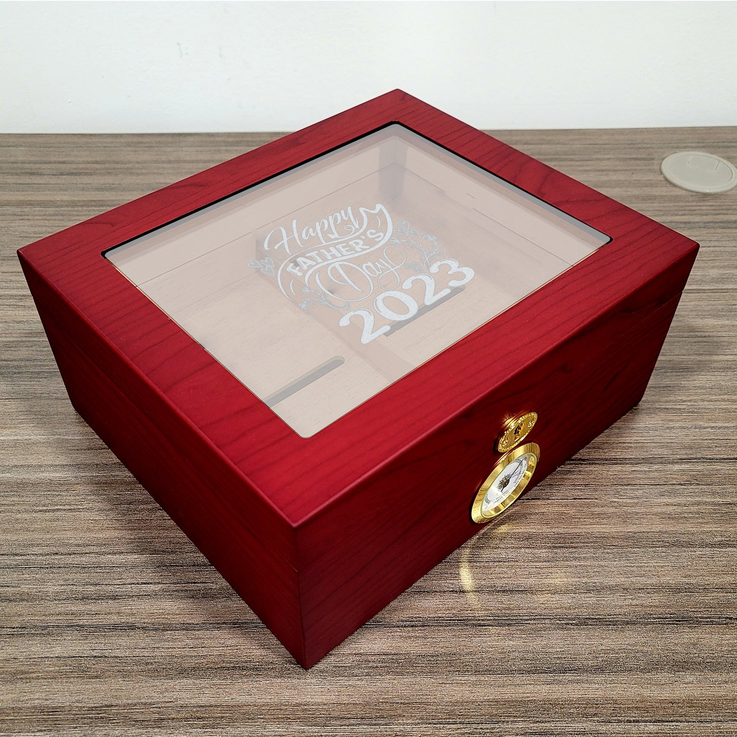 Personalized 25-50 Cigars Glass-Top Cigar Humidor, Stainless Steel Guillotine, Humidifier, Removable Spanish Cedar Tray & Divider Gift Set - SIKARX
