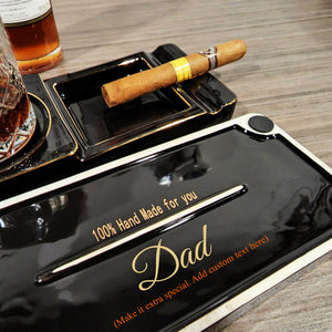 Personalized Ceramic Cigar Ashtray, Drink Coaster Whiskey Cup Glass rest Seduction Black with Elegant Gold Trims - SIKARX
