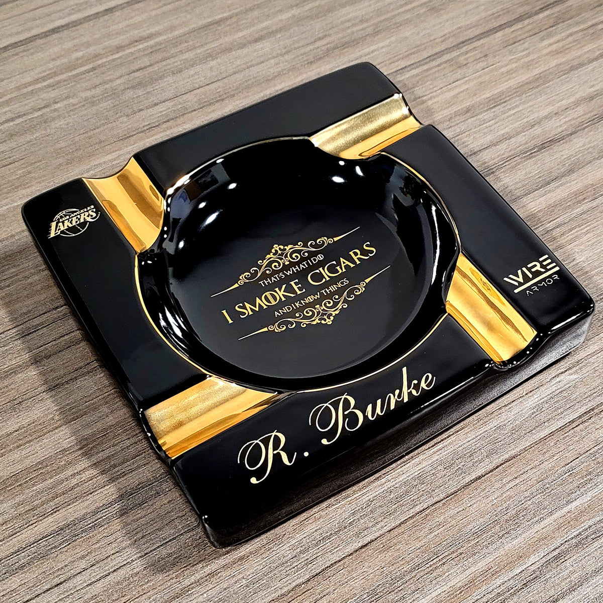 Personalized Black Large 4 Cigars Ceramic Ashtray for Patio / Outdoor Use 4 Cigar rests - SIKARX