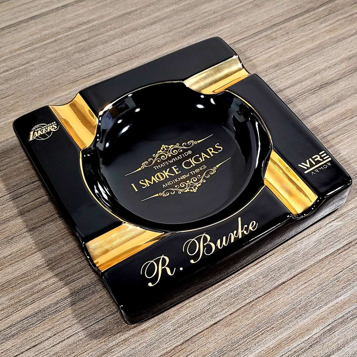 Personalized Black Large 4 Cigars Ceramic Ashtray for Patio / Outdoor Use 4 Cigar rests - SIKARX