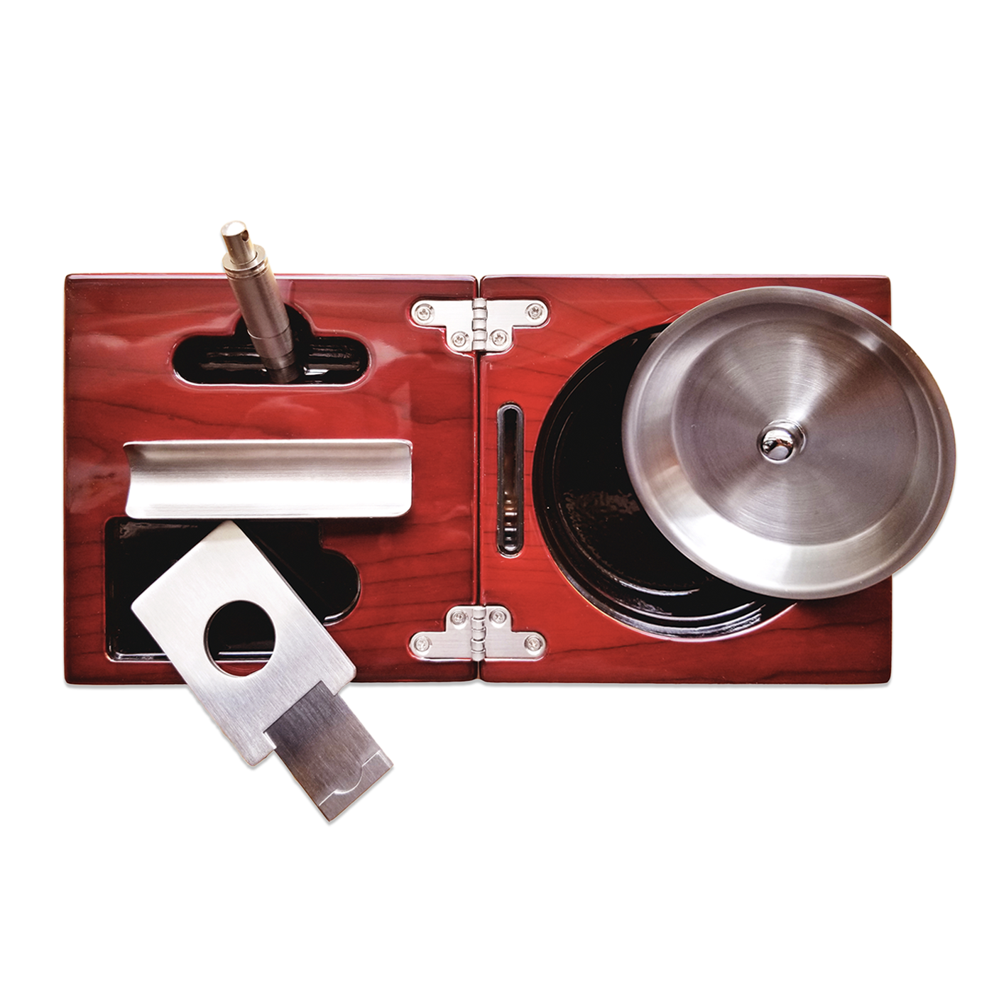 High Gloss Cherry Wood Foldable Ashtray Set - SIKARX