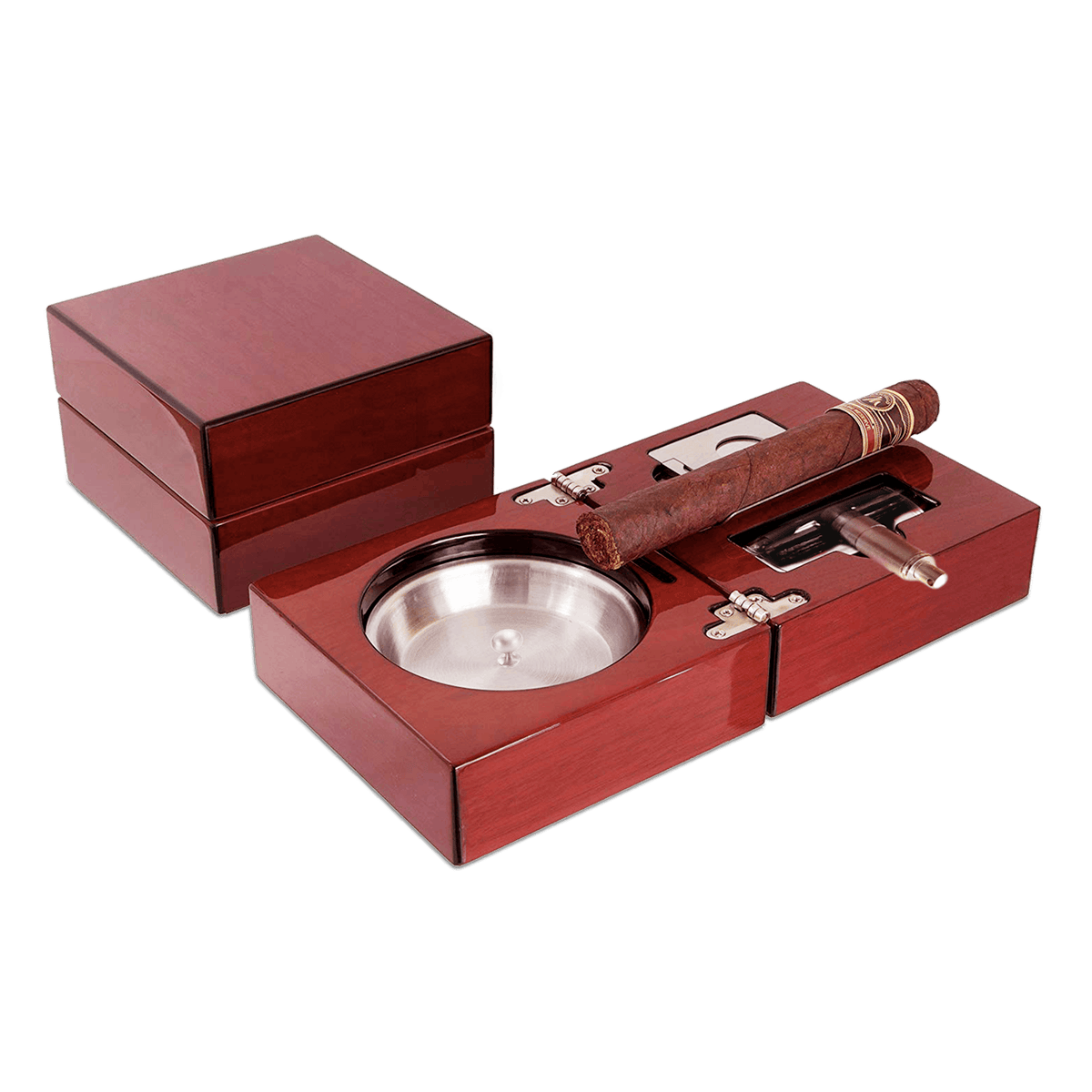 High Gloss Cherry Wood Foldable Ashtray Set - SIKARX
