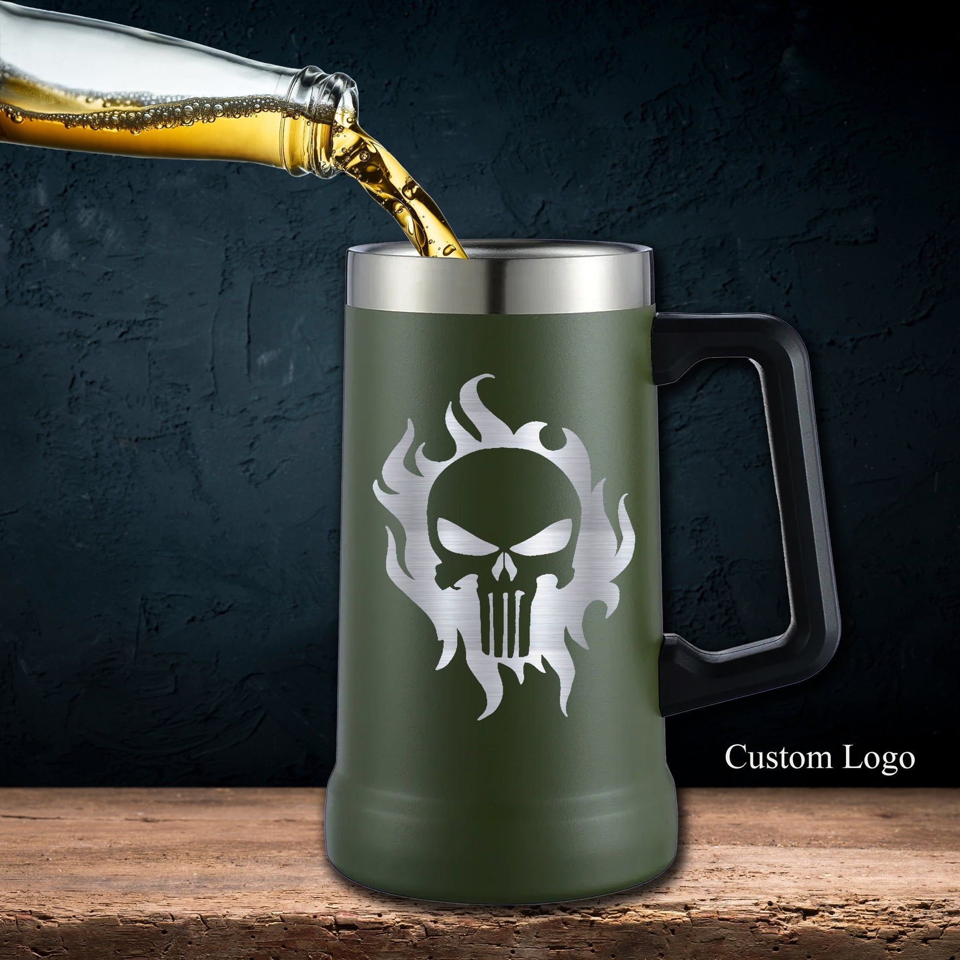 Black 24 Oz Personalized Stainless Steel Beer Mug - SIKARX