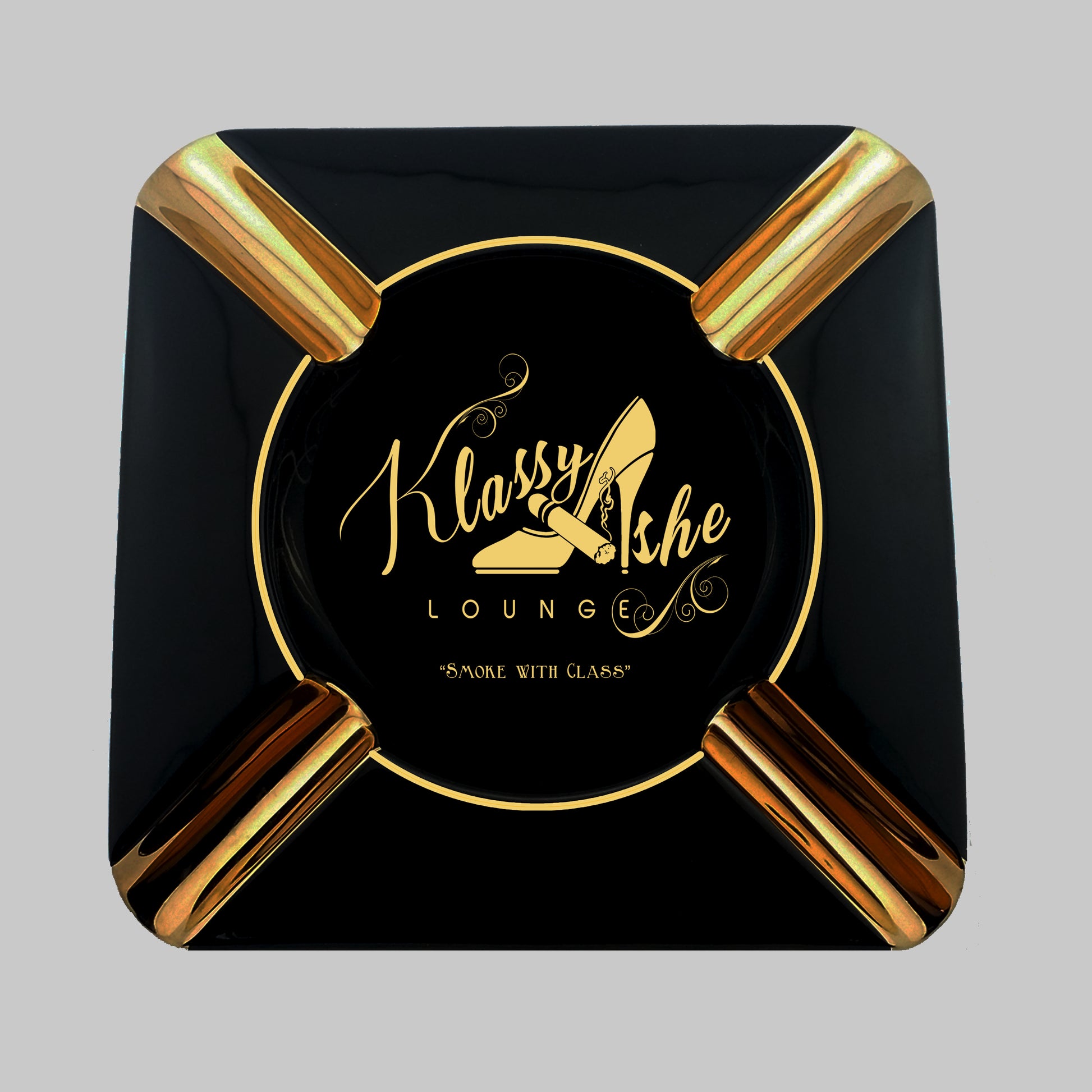 Personalized That's what I do I smoke cigars Black and Gold Large 4 Cigars Ceramic Ashtray Outdoor Use 4 Cigar rests - SIKARX