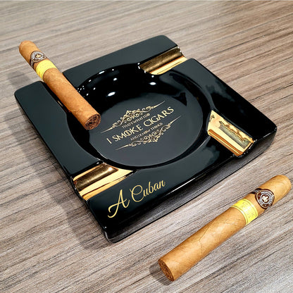 Personalized Black Ceramic Ashtray: Quad Cigar Oasis - SIKARX