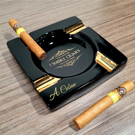 Personalized Black Ceramic Ashtray: Quad Cigar Oasis - SIKARX