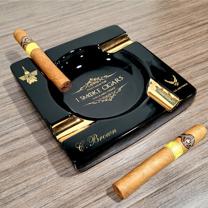 Personalized Black Ceramic Ashtray: Quad Cigar Oasis - SIKARX