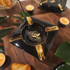 Personalized Black Diamond Ceramic Ashtray for 4 Cigars - SIKARX