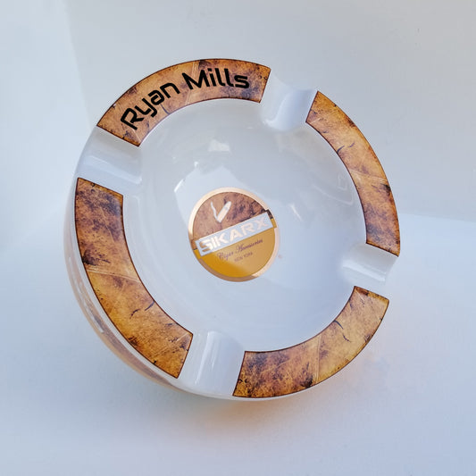 Sikarx Round Ashtray Tobacco Leaf Print - For 4 Cigars - SIKARX