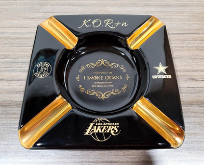 Personalized That's what I do I smoke cigars Black and Gold Large 4 Cigars Ceramic Ashtray Outdoor Use 4 Cigar rests - SIKARX