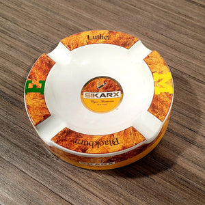 Sikarx Round Ashtray Tobacco Leaf Print - For 4 Cigars - SIKARX