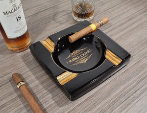 Personalized Gold & Brown Large Cigars Ceramic Ashtray for Patio / Outdoor Use 4 Cigar rests - SIKARX