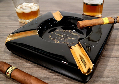 Personalized That's what I do I smoke cigars Black and Gold Large 4 Cigars Ceramic Ashtray Outdoor Use 4 Cigar rests - SIKARX