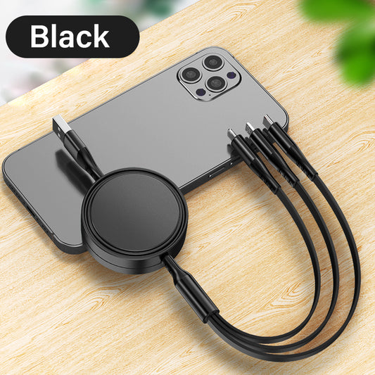 Schitec multi charge port usb cable flexible 20cm 120cm Flat retractable 3 in 1 charging cable for iphone android phone - SIKARX