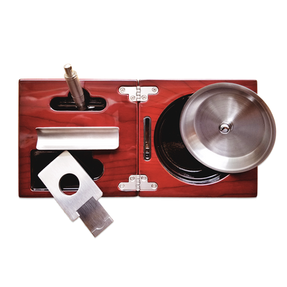 High Gloss Cherry Wood Foldable Ashtray Set - SIKARX