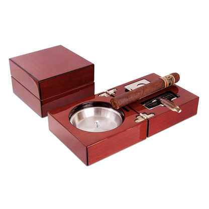 High Gloss Cherry Wood Foldable Ashtray Set - SIKARX