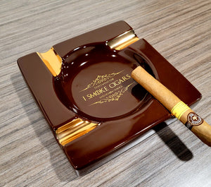 Personalized Gold & Brown Large Cigars Ceramic Ashtray for Patio / Outdoor Use 4 Cigar rests - SIKARX