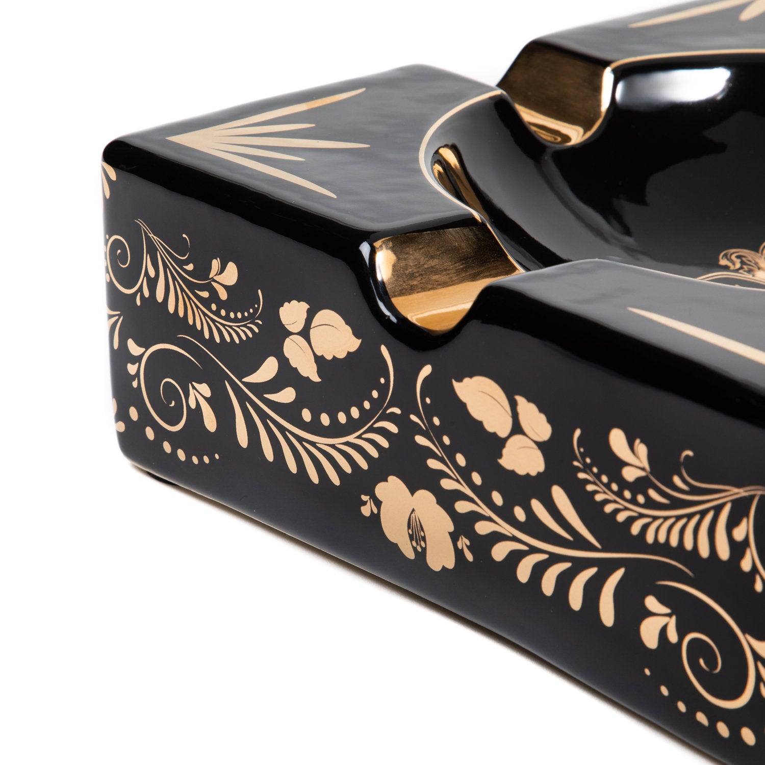 Cigar Ashtray Gold & Black 4 Cigar Rest - SIKARX