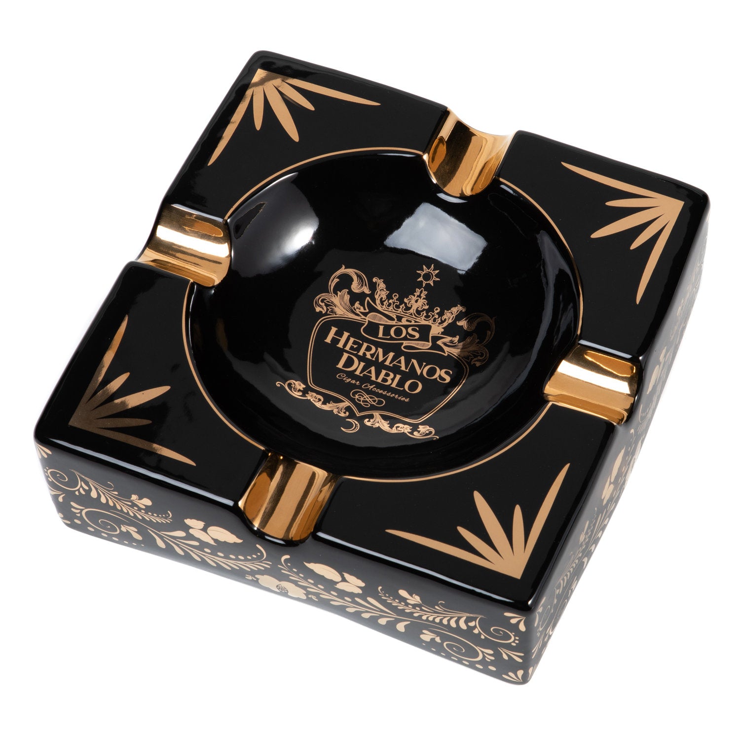 Cigar Ashtray Gold & Black 4 Cigar Rest - SIKARX